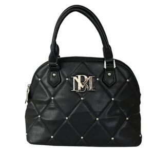 Badgley Mischka Anthropologie Quilted‎ Black Leather Handbag Studded Gold Logo